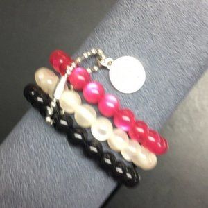 Moonstone Bracelet Lot Breast Cancer Awareness BCA Ribbon Pink Clear Black